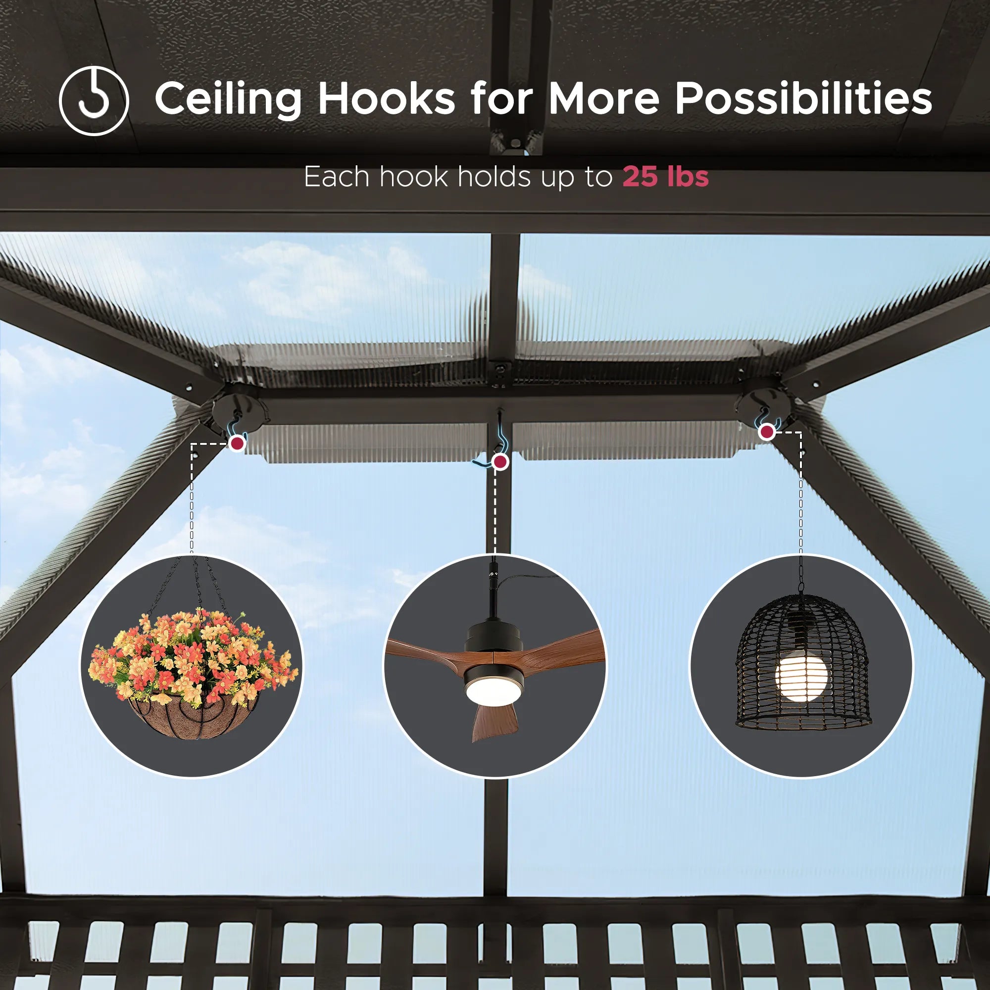 SUNJOY Kingston 12x10 Gazebo with Netting & Curtain | Steel & PC Roof - Brown Aluminum Posts