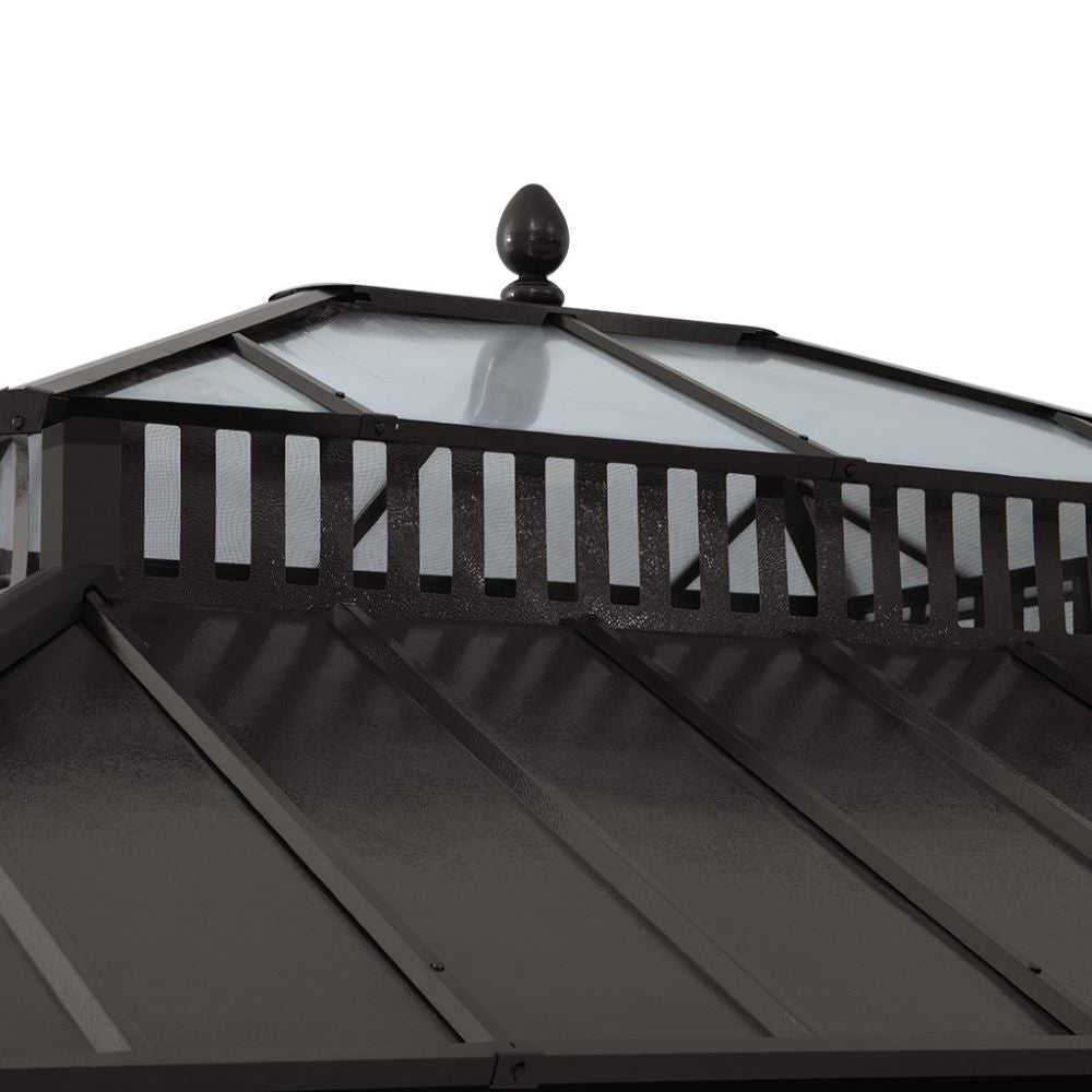 SUNJOY Kingston 12x10 Gazebo with Netting & Curtain | Steel & PC Roof - Brown Aluminum Posts