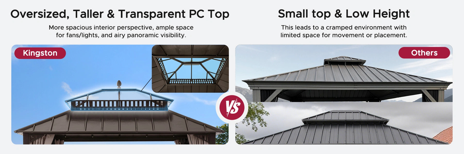 SUNJOY Kingston 12x10 Gazebo with Netting & Curtain | Steel Roof with Extra-Tall & Oversized PC Vent Top - Brown Aluminum Posts