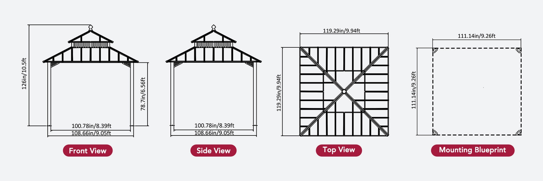 SUNJOY Kingston 10x10 Gazebo with Netting & Curtain | Steel Roof with Extra-Tall & Oversized PC Vent Top - Woodgrain Aluminum Posts