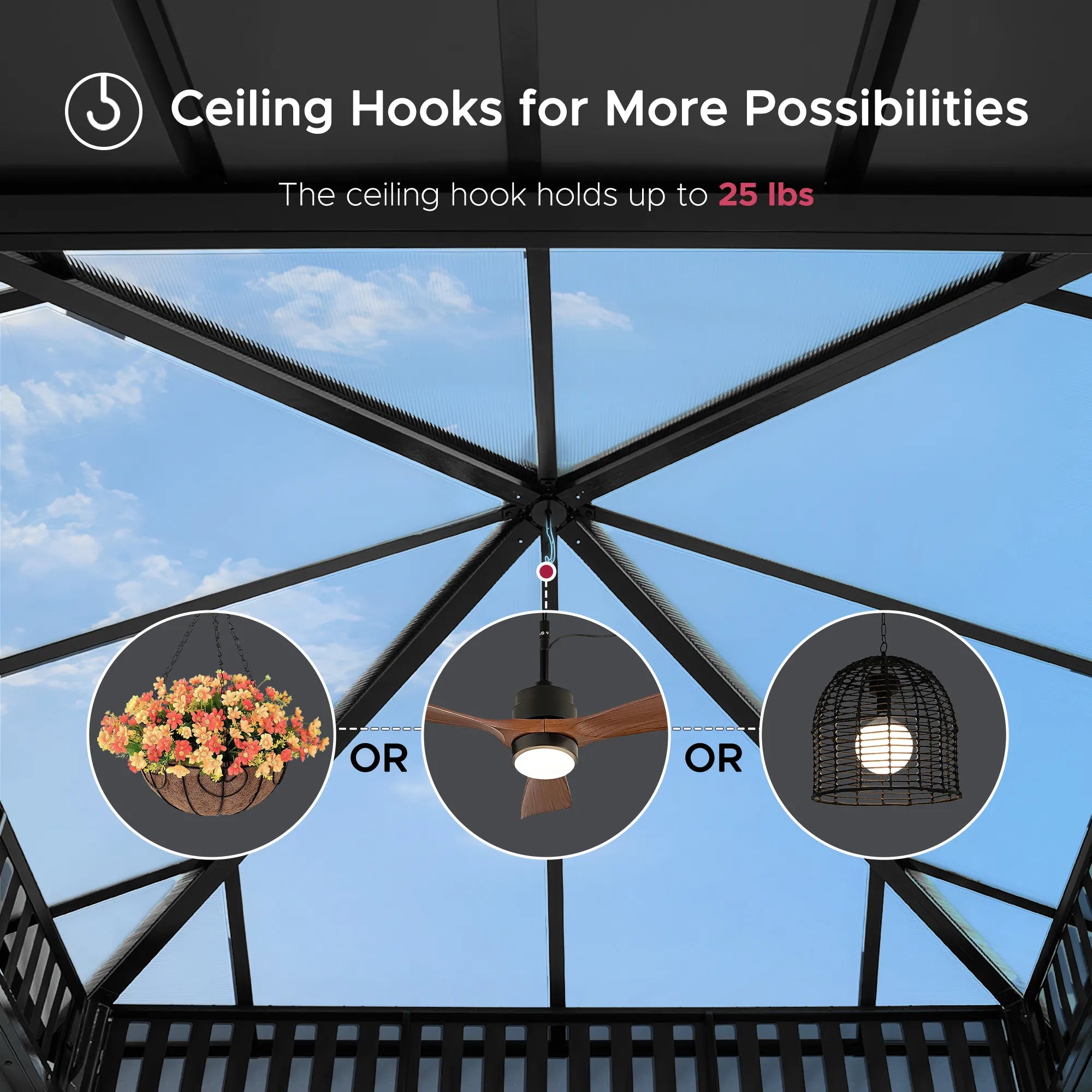 SUNJOY Kingston 10x10 Gazebo with Netting & Curtain | Steel & PC Roof - Woodgrain Aluminum Posts