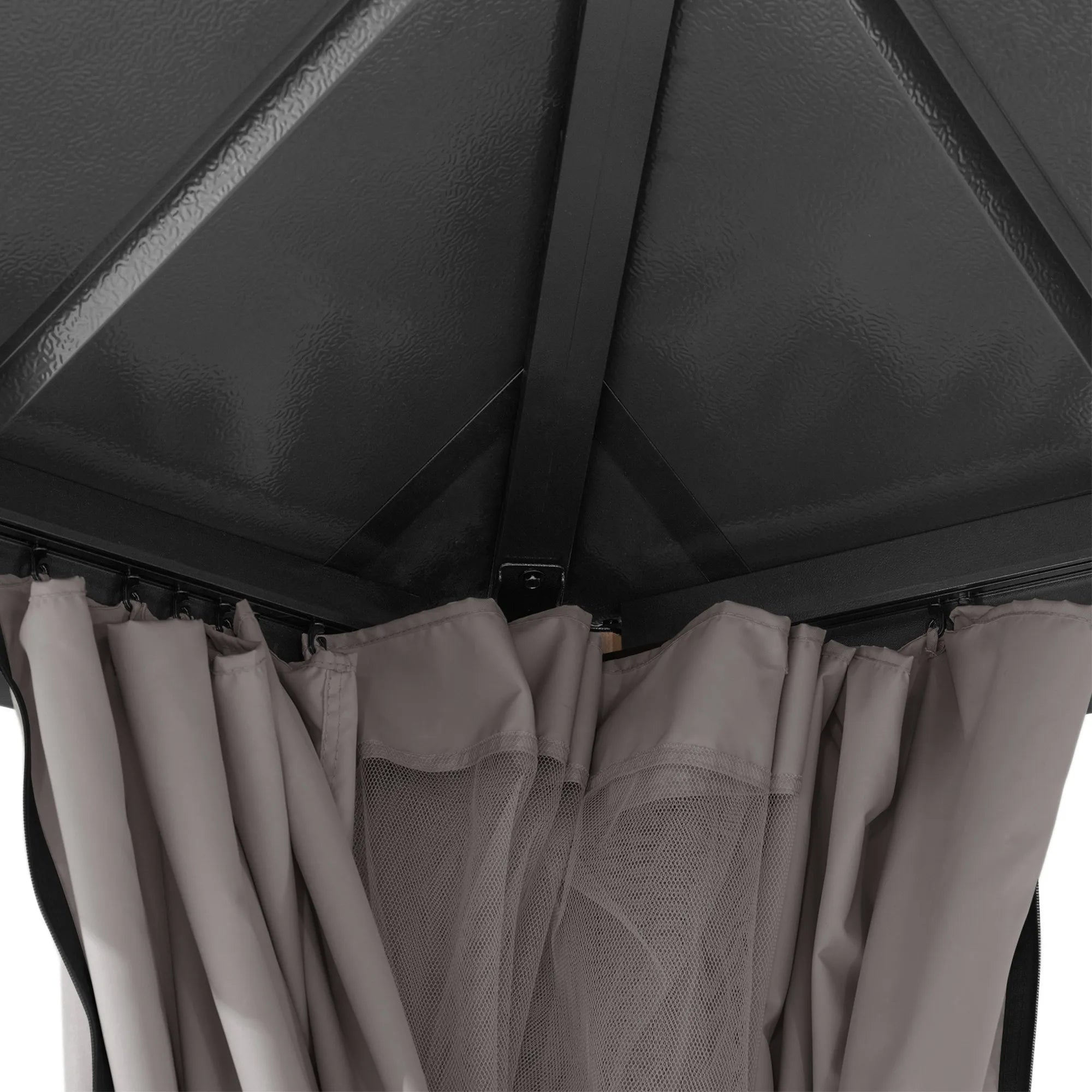 SUNJOY Kingston 10x10 Gazebo with Netting & Curtain | Steel & PC Roof - Woodgrain Aluminum Posts