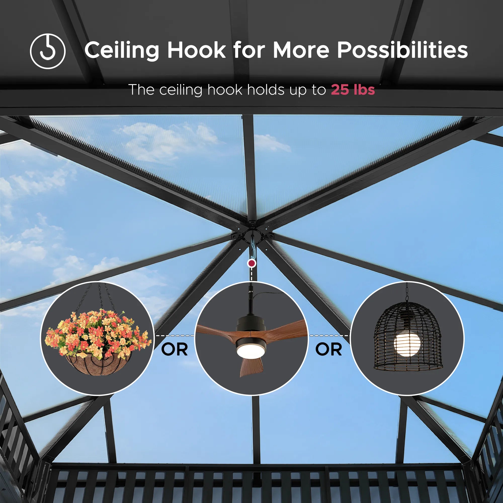 SUNJOY Kingston 12x12 Gazebo with Netting & Curtain | Steel & PC Roof - Woodgrain Aluminum Posts