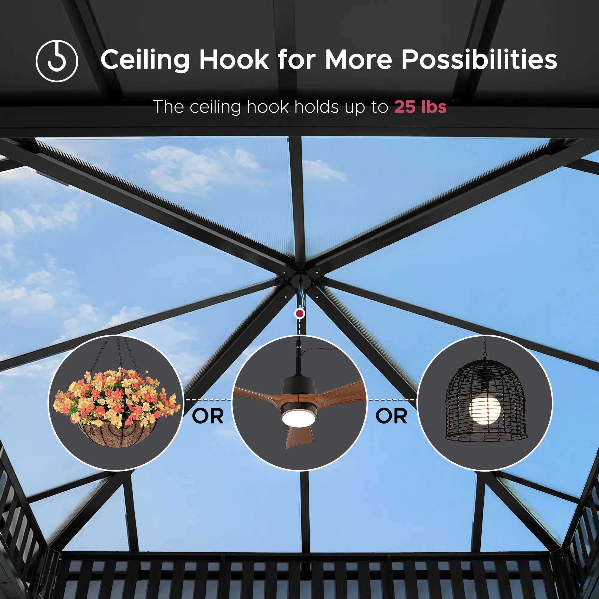 SUNJOY Kingston 12x12 Gazebo with Netting & Curtain | Steel Roof with Extra-Tall & Oversized PC Vent Top - Gray Aluminum Posts