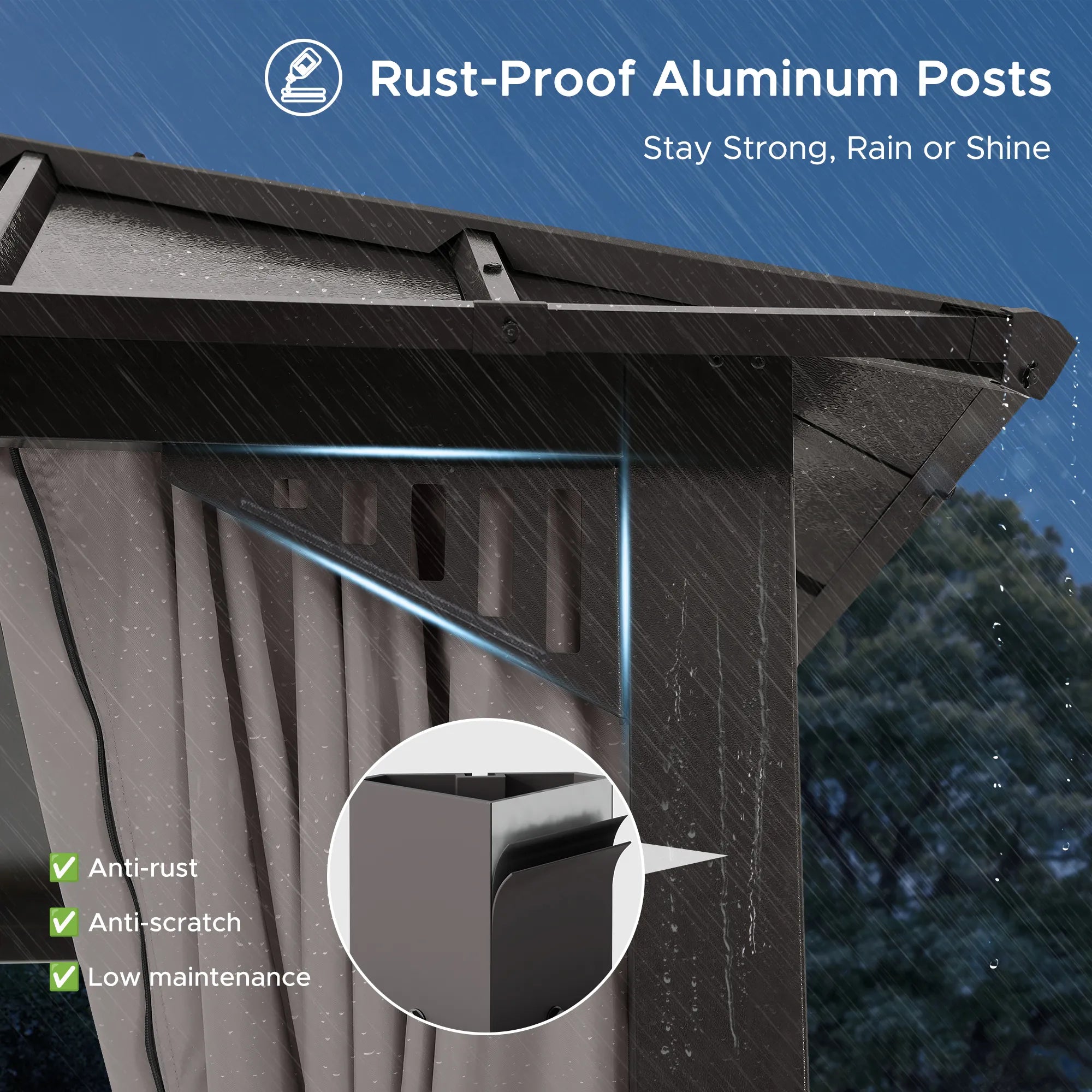 SUNJOY Kingston 12x12 Gazebo with Netting & Curtain | Steel Roof with Extra-Tall & Oversized PC Vent Top - Brown Aluminum Posts