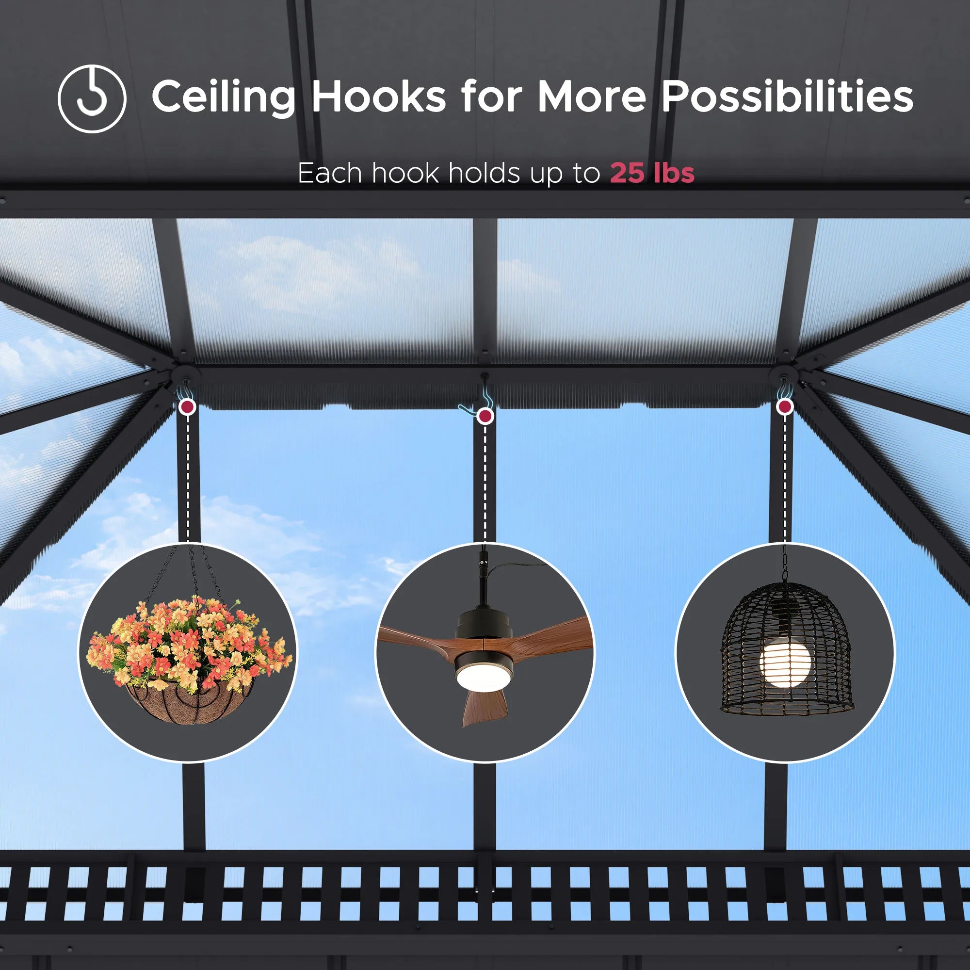 SUNJOY Kingston 12x16 Gazebo with Netting & Curtain | Steel & PC Roof - Woodgrain Aluminum Posts