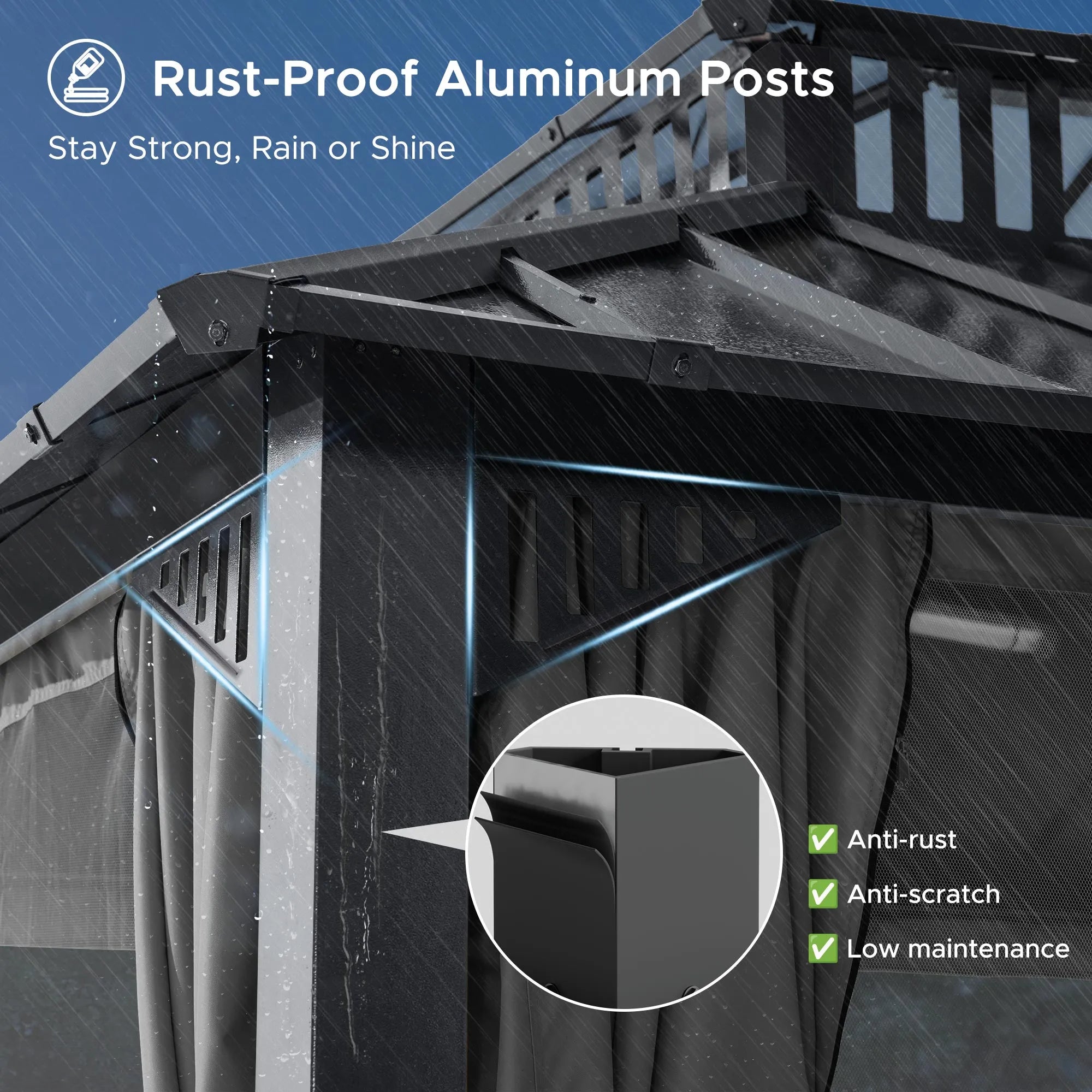 SUNJOY Kingston 12x16 Gazebo with Netting & Curtain | Steel & PC Roof - Gray Aluminum Posts