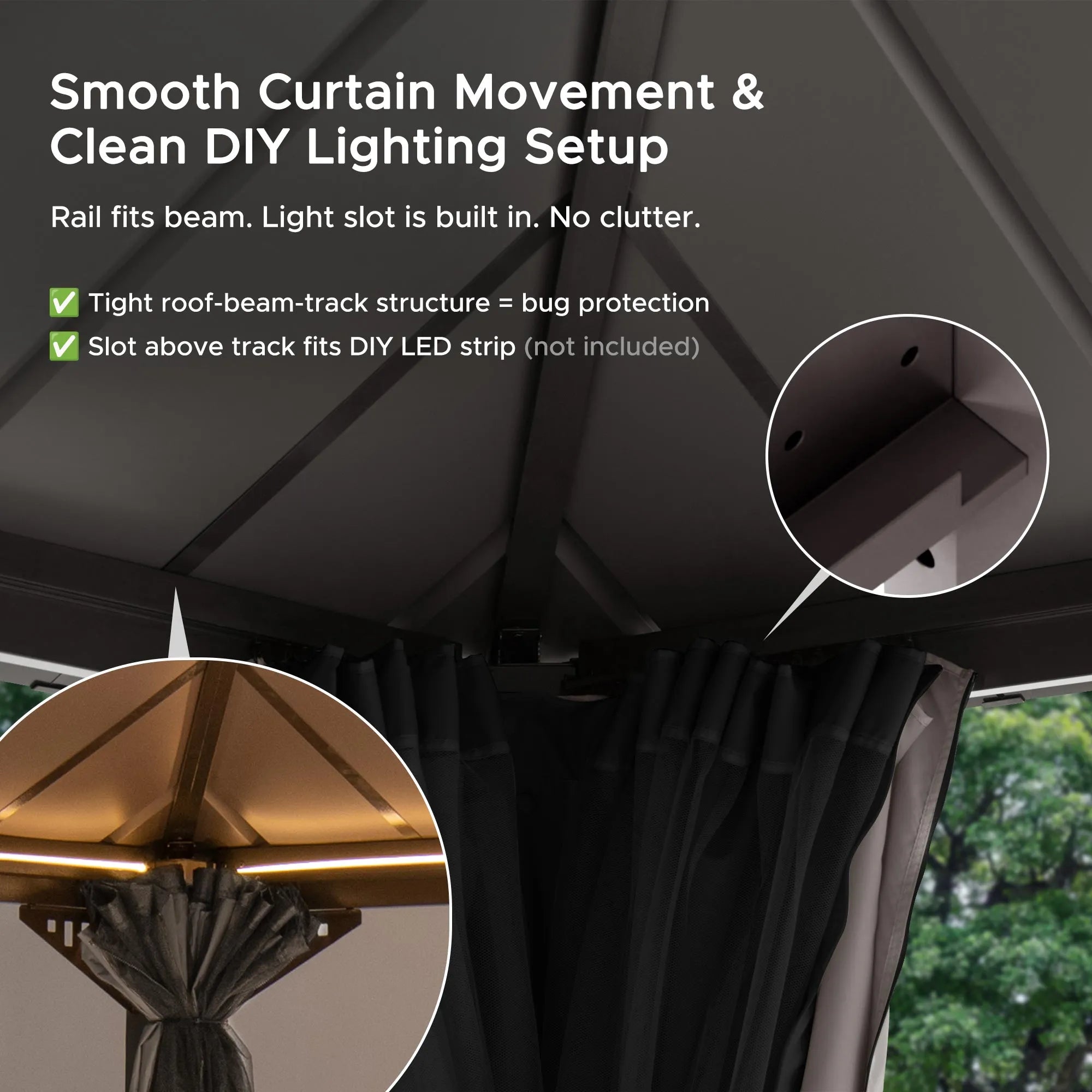 SUNJOY Kingston 12x16 Gazebo with Netting & Curtain | Steel & PC Roof - Brown Aluminum Posts