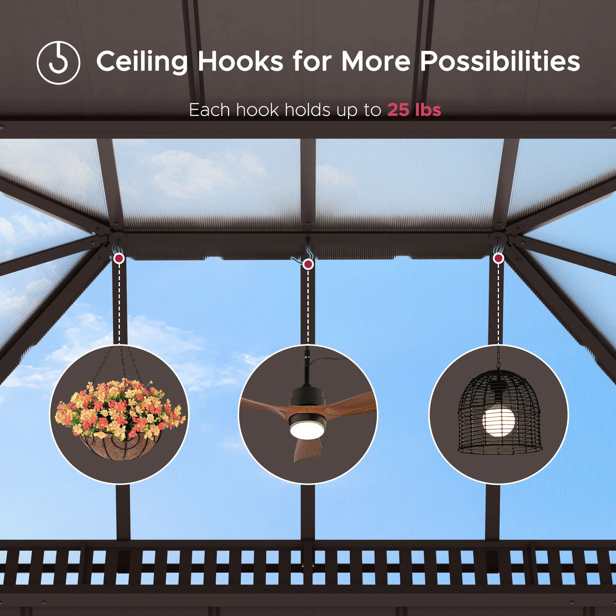 SUNJOY Kingston 12x16 Gazebo with Netting & Curtain | Steel & PC Roof - Brown Aluminum Posts