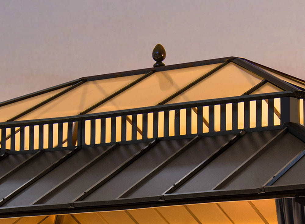 SUNJOY Kingston 12x16 Gazebo with Netting & Curtain | Steel Roof with Extra-Tall & Oversized PC Vent Top - Wood Posts