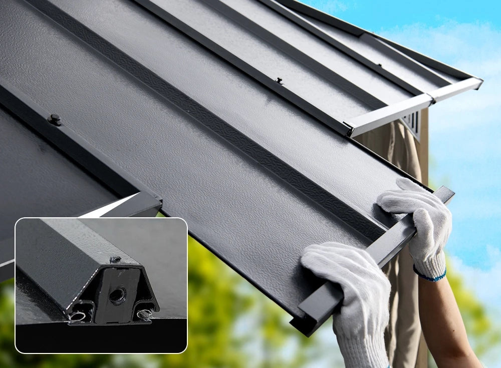 SUNJOY Kingston 12x16 Gazebo with Netting & Curtain | Steel Roof with Extra-Tall & Oversized PC Vent Top - Wood Posts