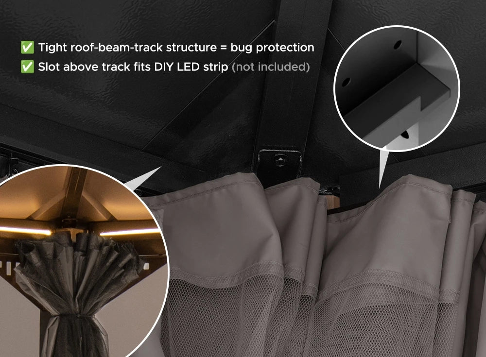 SUNJOY Kingston 12x16 Gazebo with Netting & Curtain | Steel Roof with Extra-Tall & Oversized PC Vent Top - Wood Posts