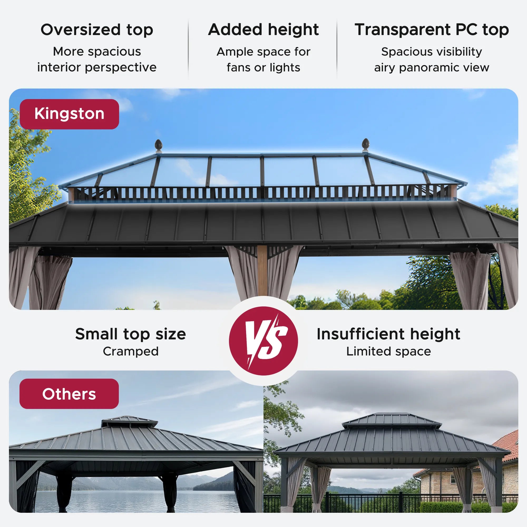SUNJOY Kingston 12x20 Gazebo with Netting & Curtain | Steel & PC Roof - Woodgrain Aluminum Posts