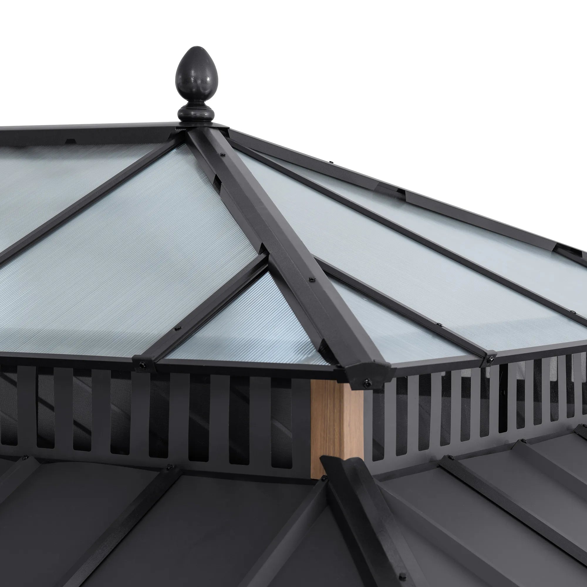 SUNJOY Kingston 12x20 Gazebo with Netting & Curtain | Steel & PC Roof - Woodgrain Aluminum Posts