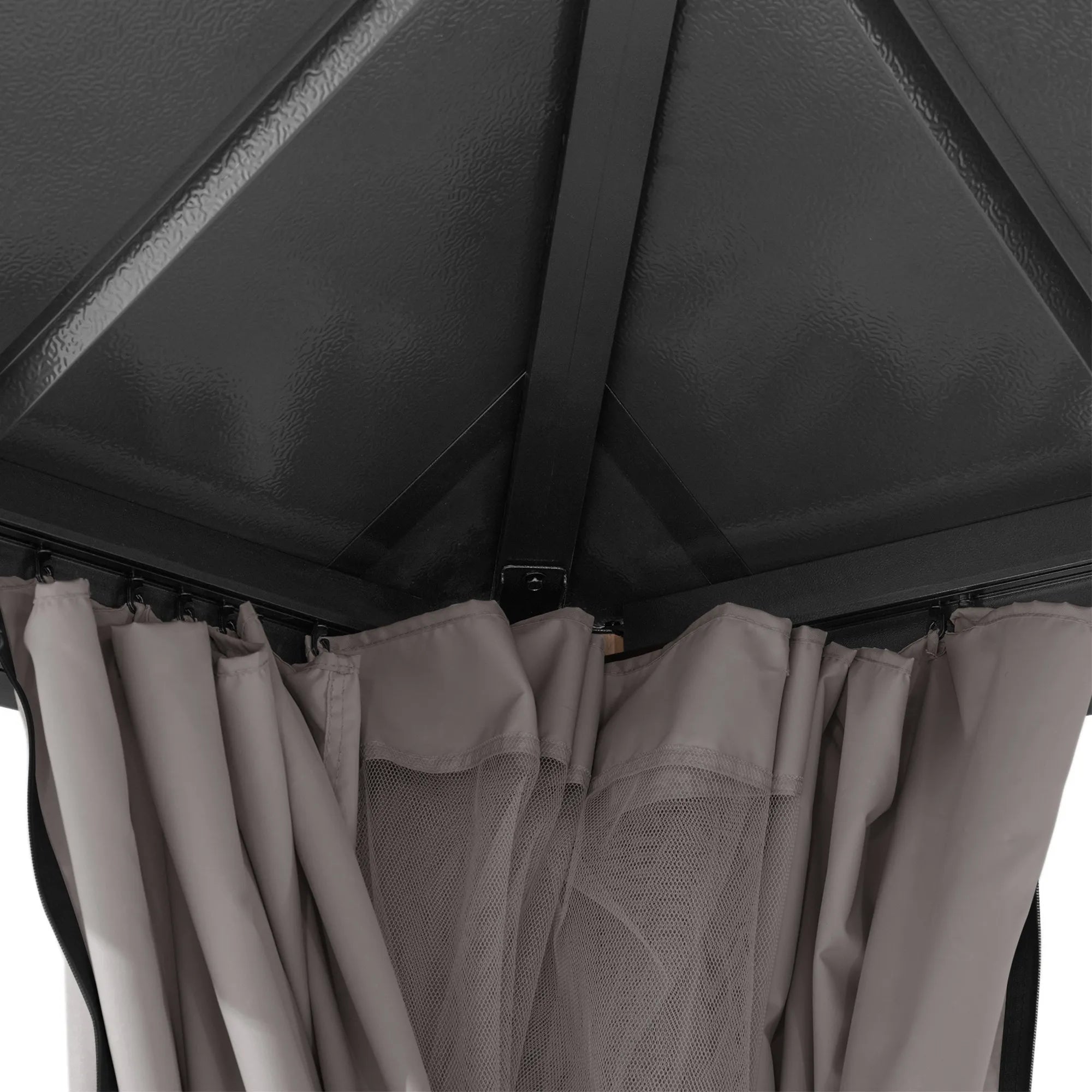 SUNJOY Kingston 12x20 Gazebo with Netting & Curtain | Steel & PC Roof - Woodgrain Aluminum Posts
