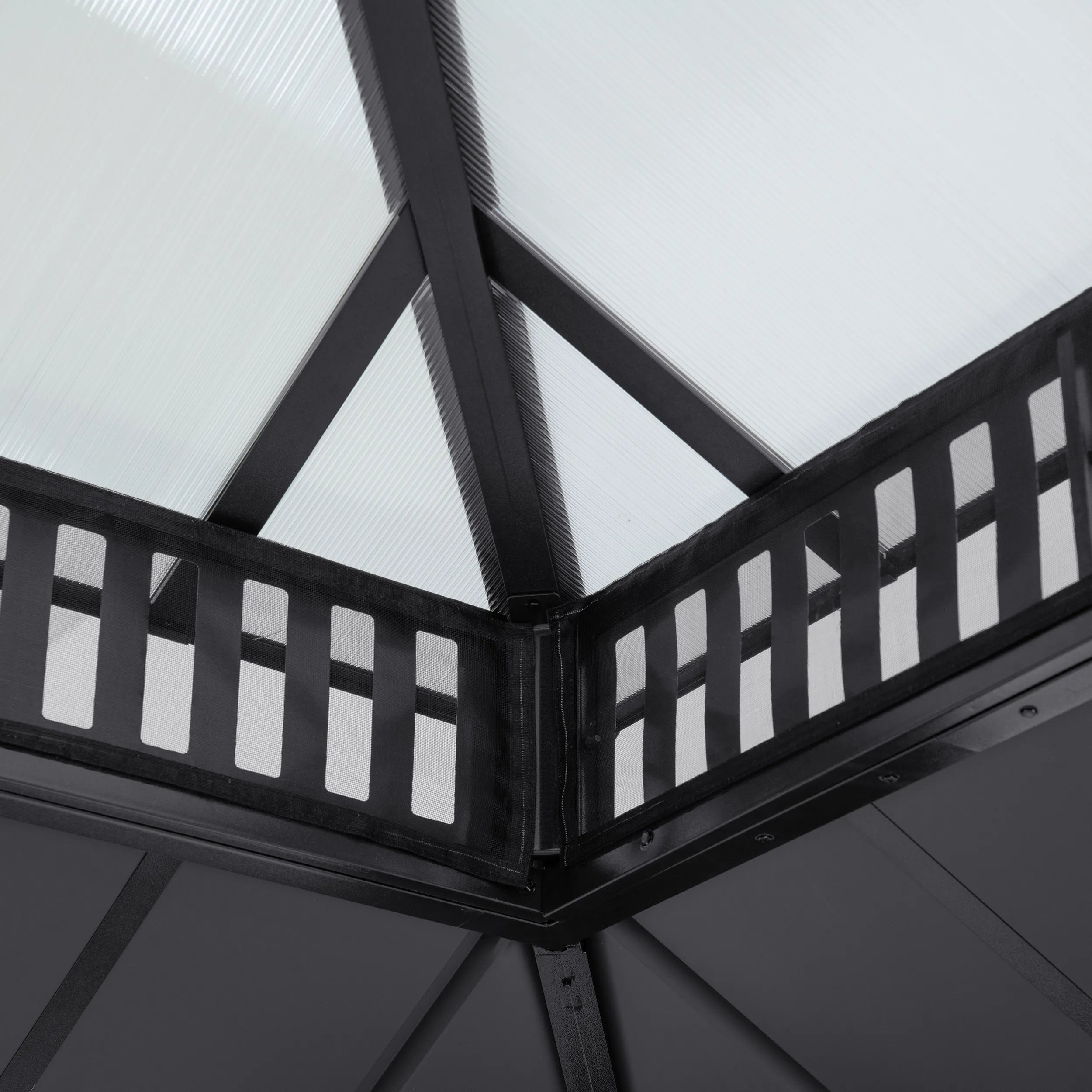 SUNJOY Kingston 12x20 Gazebo with Netting & Curtain | Steel & PC Roof - Woodgrain Aluminum Posts