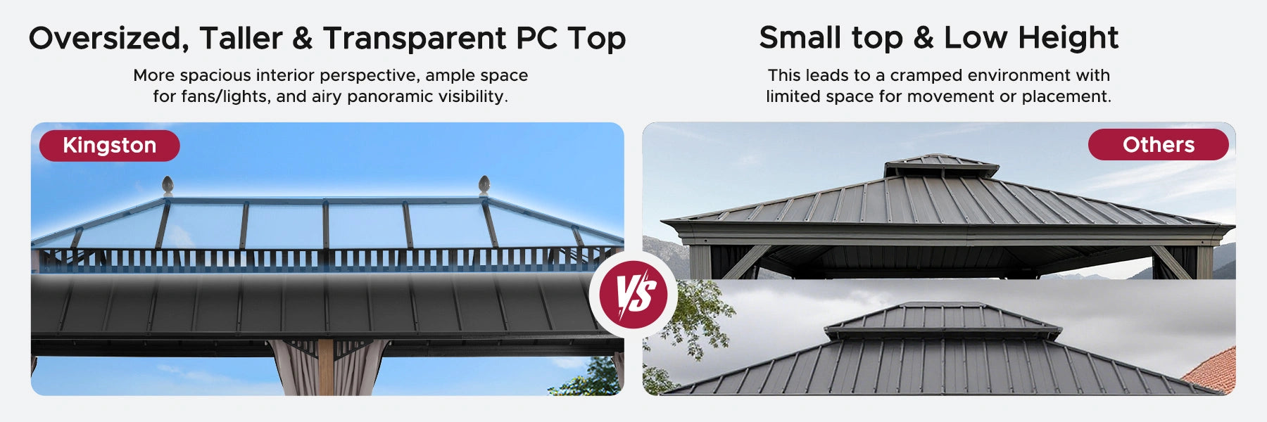 SUNJOY Kingston 12x20 Gazebo with Netting & Curtain | Steel Roof with Extra-Tall & Oversized PC Vent Top - Woodgrain Aluminum Posts