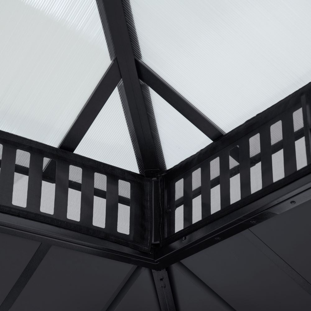 SUNJOY Kingston 12x20 Gazebo with Netting & Curtain | Steel & PC Roof - Gray Aluminum Posts