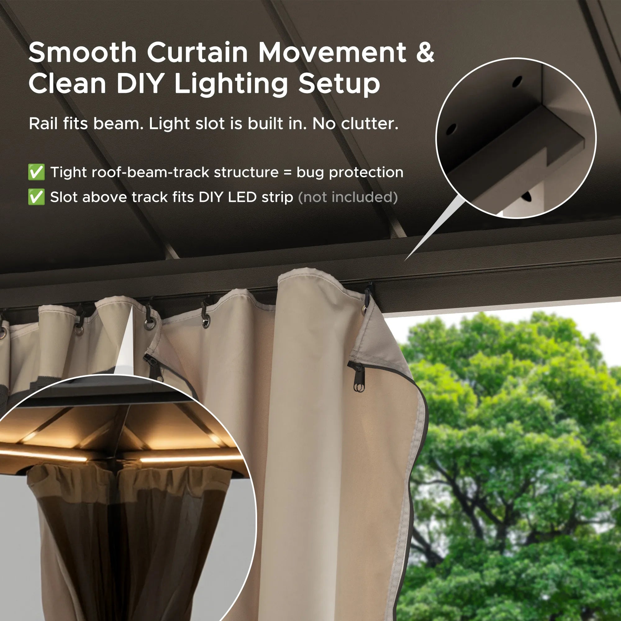 SUNJOY Kingston 12x20 Gazebo with Netting & Curtain | Steel & PC Roof - Brown Aluminum Posts