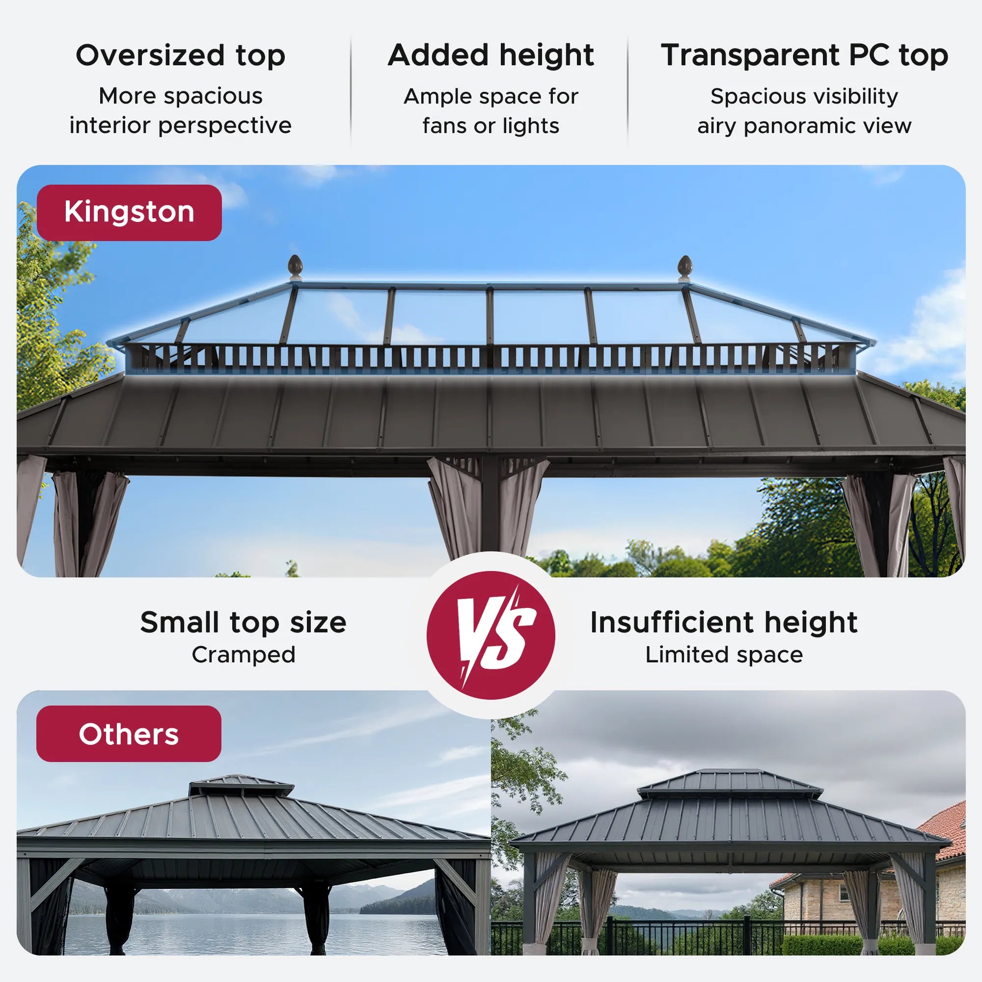 SUNJOY Kingston 12x20 Gazebo with Netting & Curtain | Steel & PC Roof - Brown Aluminum Posts