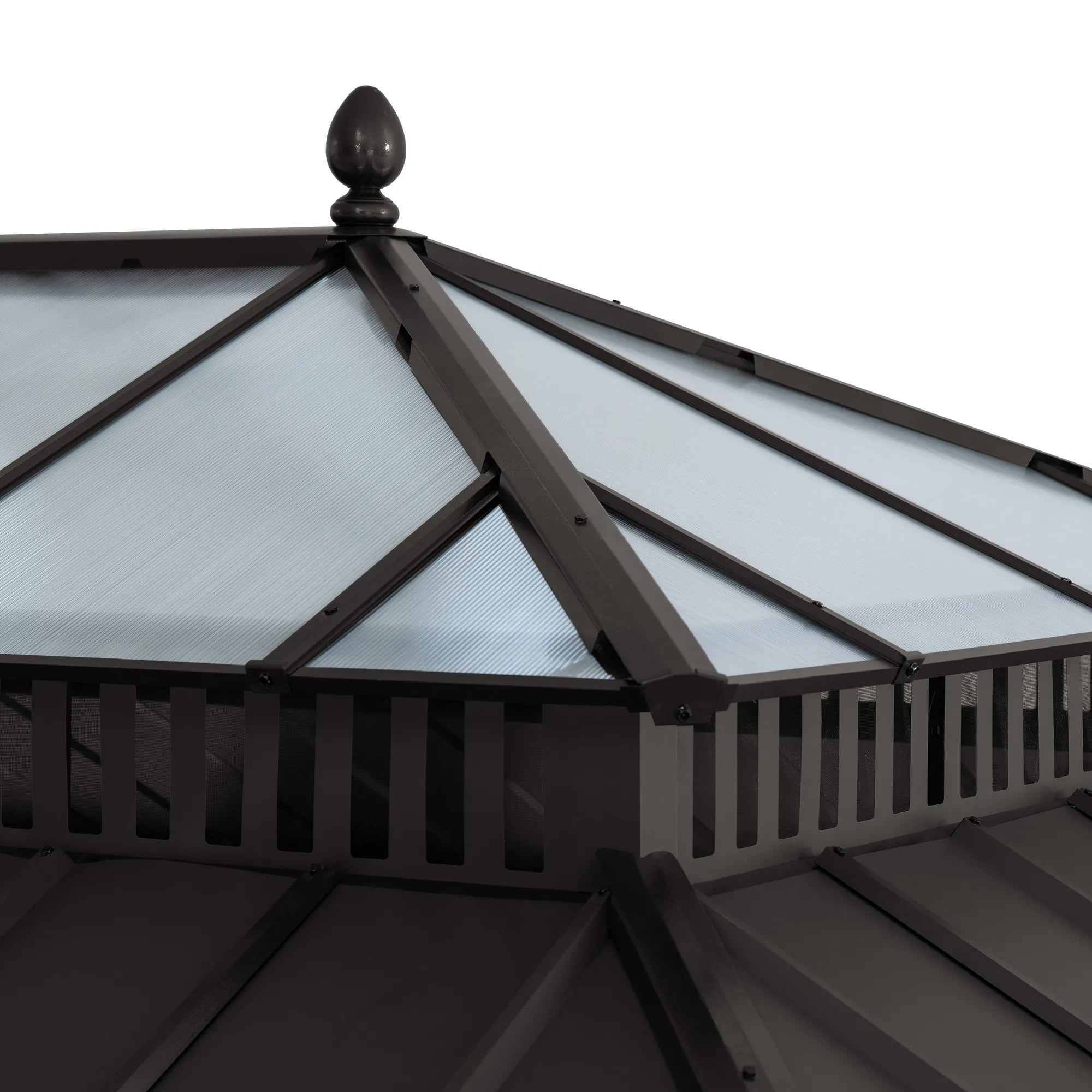 SUNJOY Kingston 12x20 Gazebo with Netting & Curtain | Steel & PC Roof - Brown Aluminum Posts