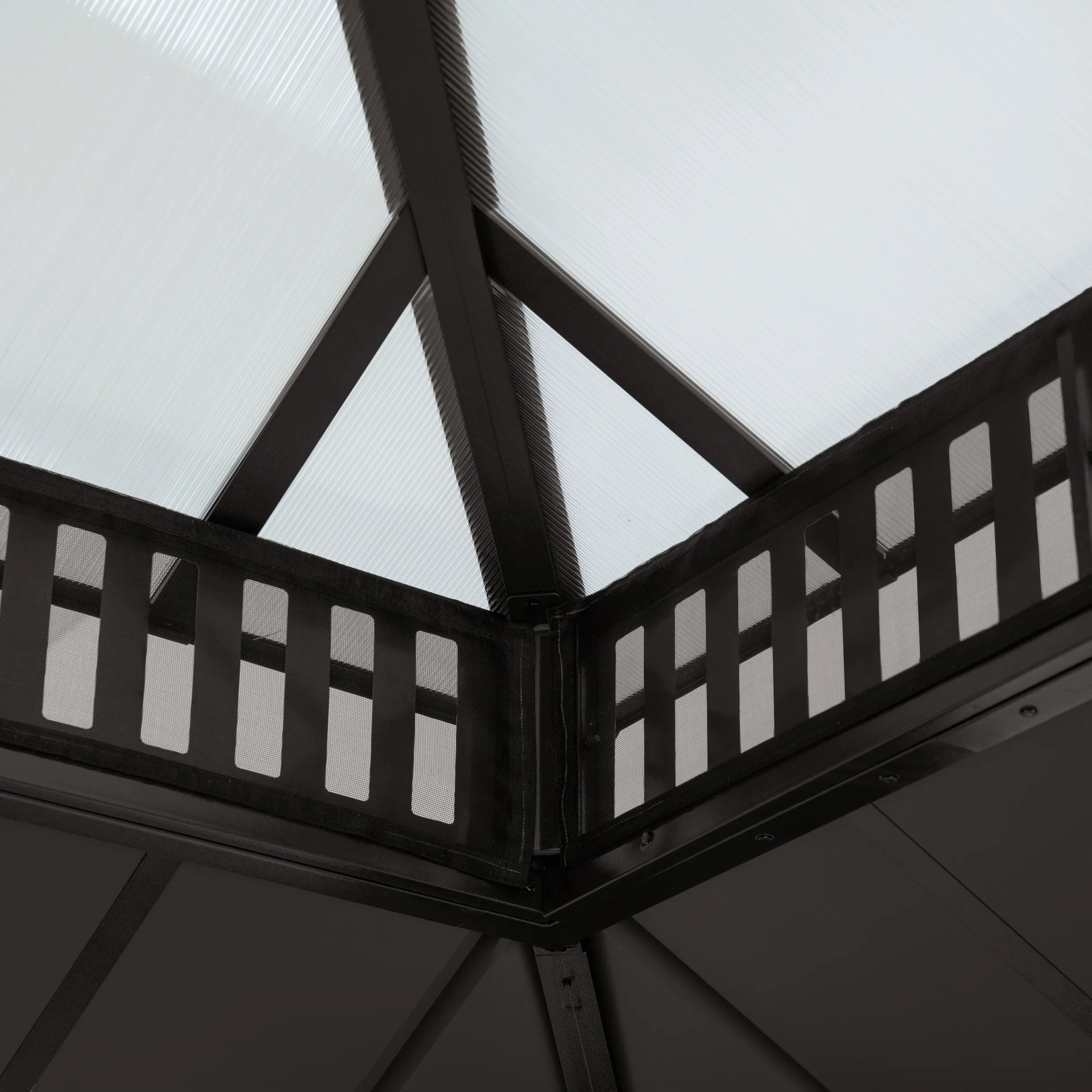SUNJOY Kingston 12x20 Gazebo with Netting & Curtain | Steel & PC Roof - Brown Aluminum Posts