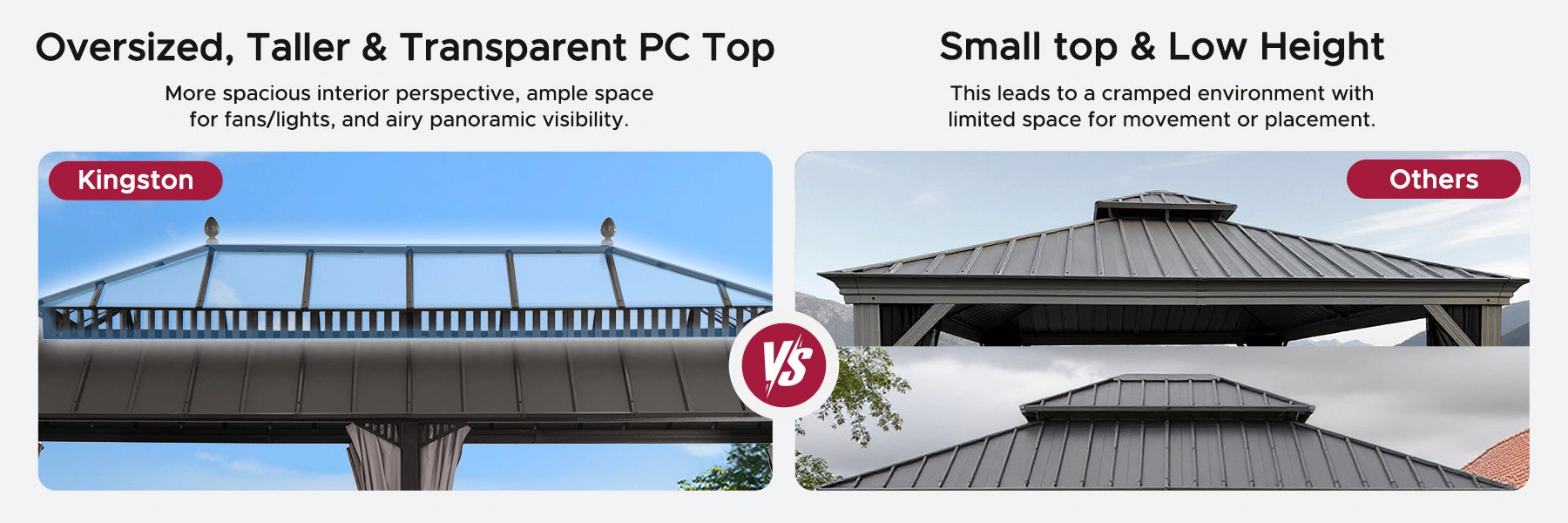 SUNJOY Kingston 12x20 Gazebo with Netting & Curtain | Steel Roof with Extra-Tall & Oversized PC Vent Top - Brown Aluminum Posts