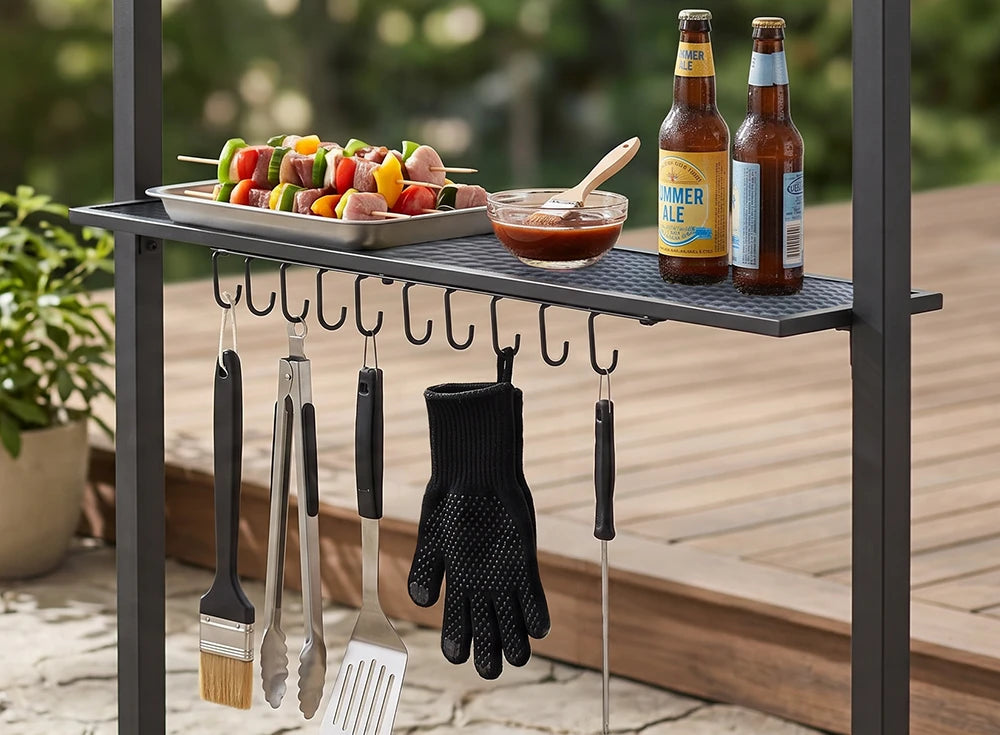 SUNJOY 8x5 BBQ Grill Gazebo with Bar Shelves and Hooks - Gray & Black