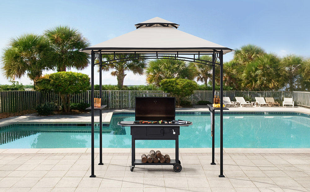 SUNJOY 5x8 BBQ Grill Gazebo with Bar Shelves and Hooks