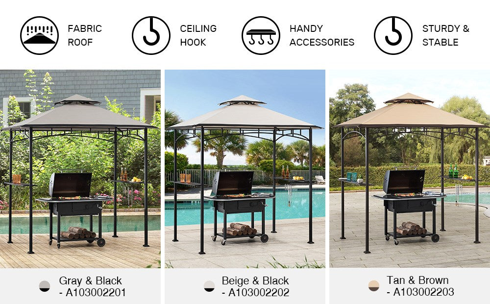 SUNJOY 5x8 BBQ Grill Gazebo with Bar Shelves and Hooks