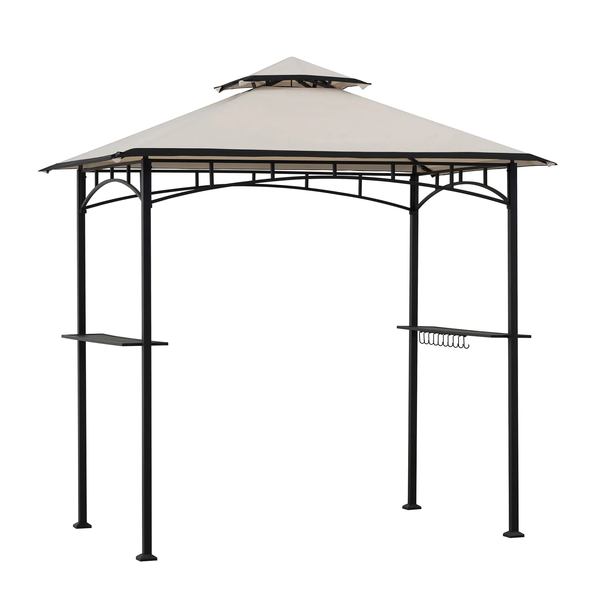 SUNJOY 5x8 BBQ Grill Gazebo with Bar Shelves and Hooks - Beige & Black