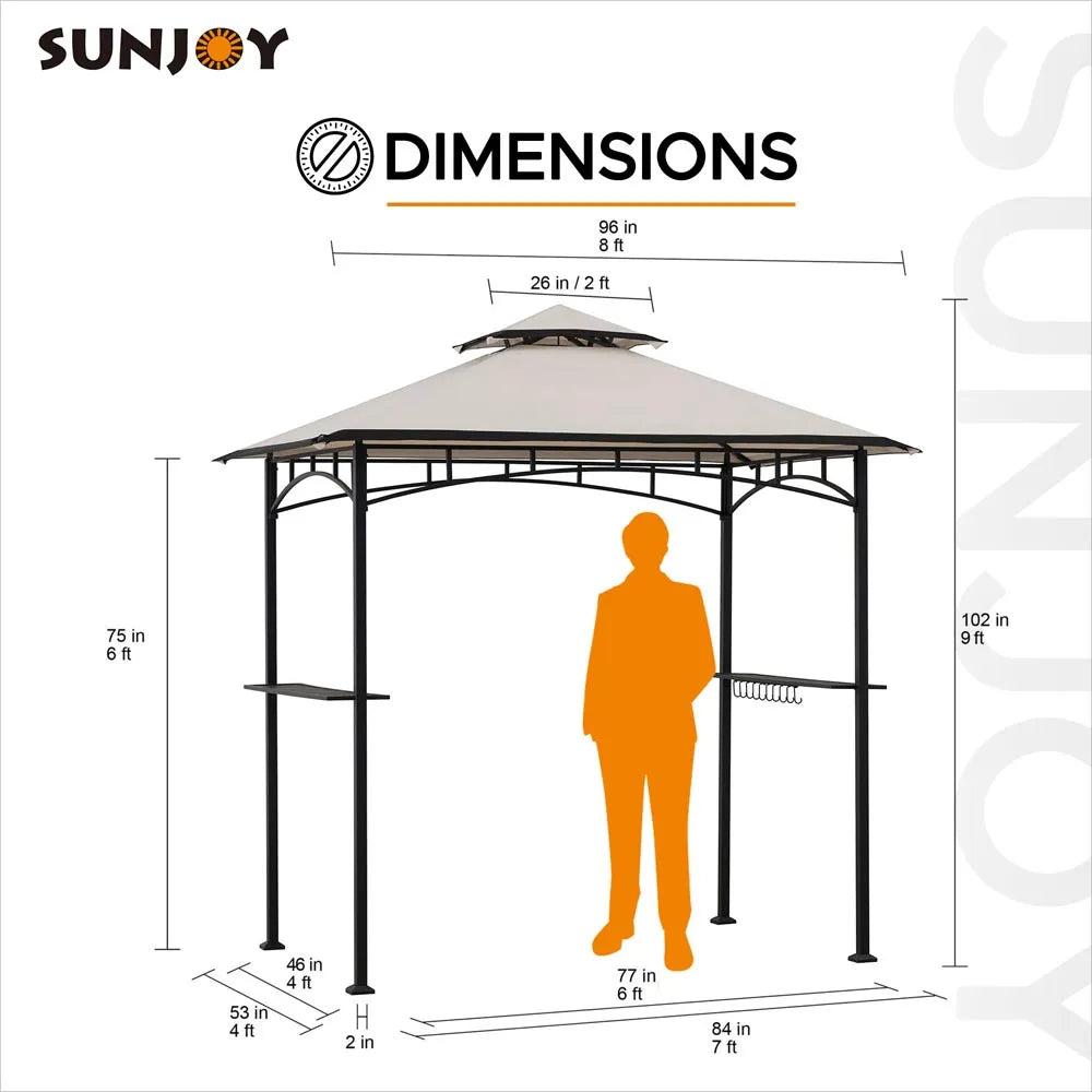 SUNJOY 5x8 BBQ Grill Gazebo with Bar Shelves and Hooks - Beige & Black