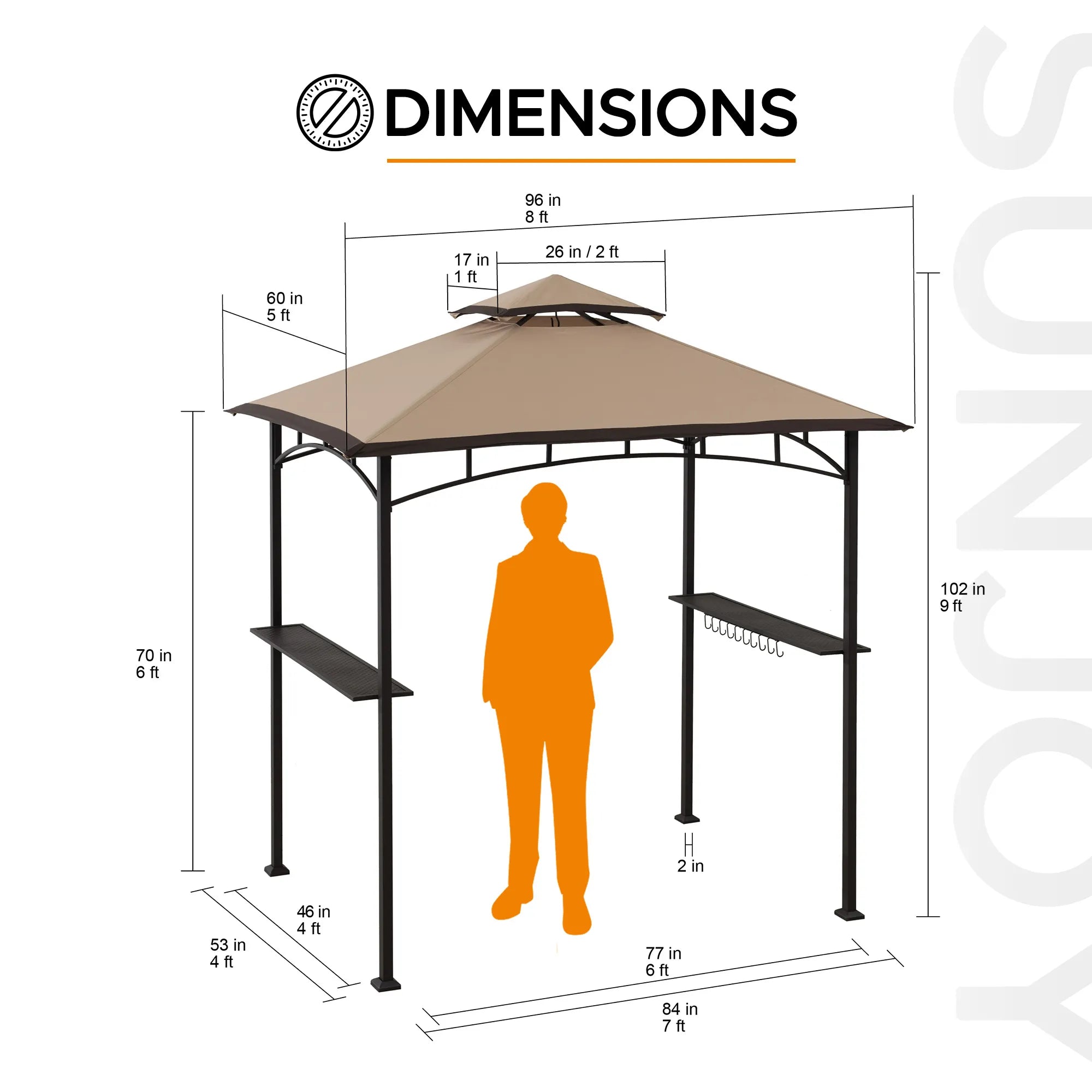 SUNJOY 5x8 BBQ Grill Gazebo with Bar Shelves and Hooks - Tan & Brown