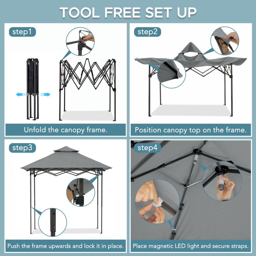 SUNJOY 5x8 Pop up Grill Gazebo with Magnetic LED Light and Carrying Bag