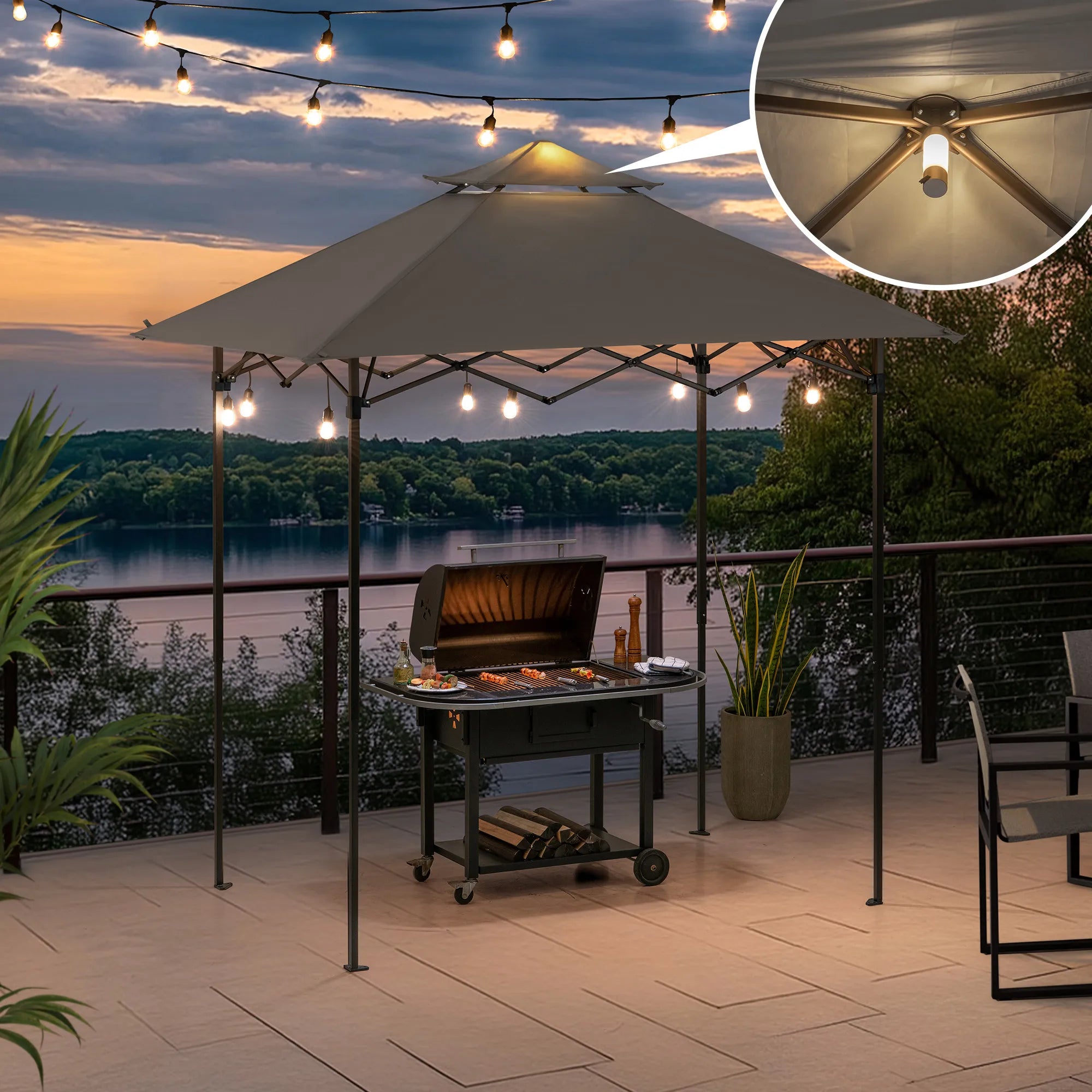 SUNJOY 8x5 Pop up Grill Gazebo with Magnetic LED Light and Carrying Bag - Gray