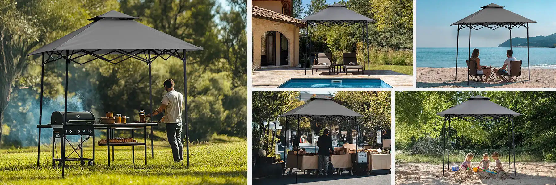 SUNJOY 8x5 Pop up Grill Gazebo with Magnetic LED Light and Carrying Bag - Gray