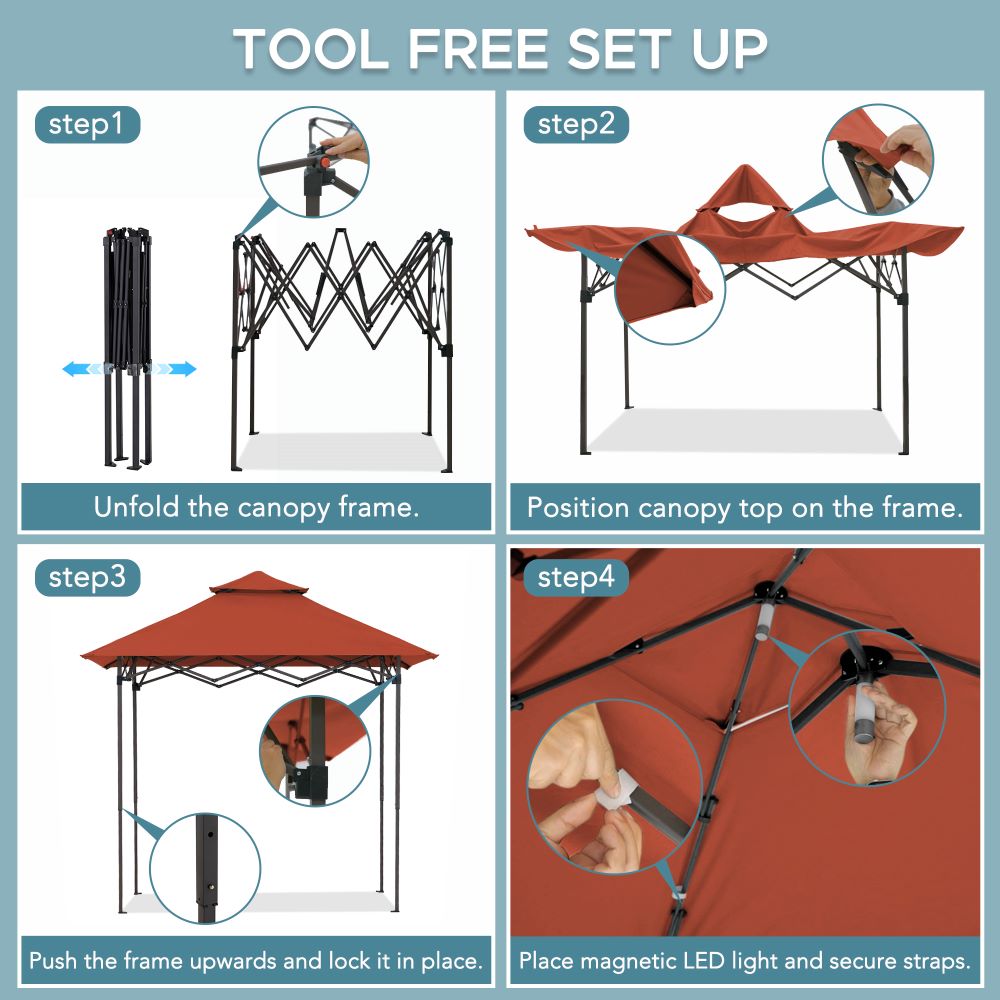 SUNJOY 5x8 Pop up Grill Gazebo with Magnetic LED Light and Carrying BagΒ