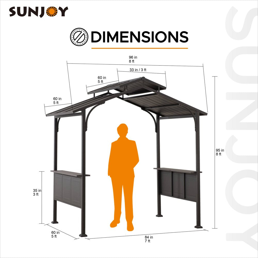 SUNJOY 5x8 Backyard Hardtop Grill Gazebo with Ceiling Hook and Bar Shelves