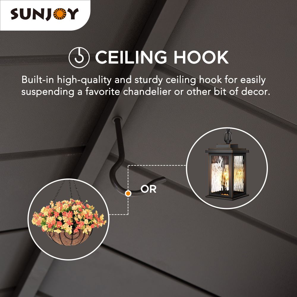 SUNJOY 5x8 Backyard Hardtop Grill Gazebo with Ceiling Hook and Bar Shelves