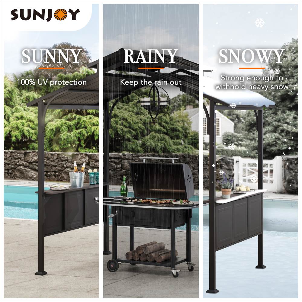 SUNJOY 5x8 Backyard Hardtop Grill Gazebo with Ceiling Hook and Bar Shelves
