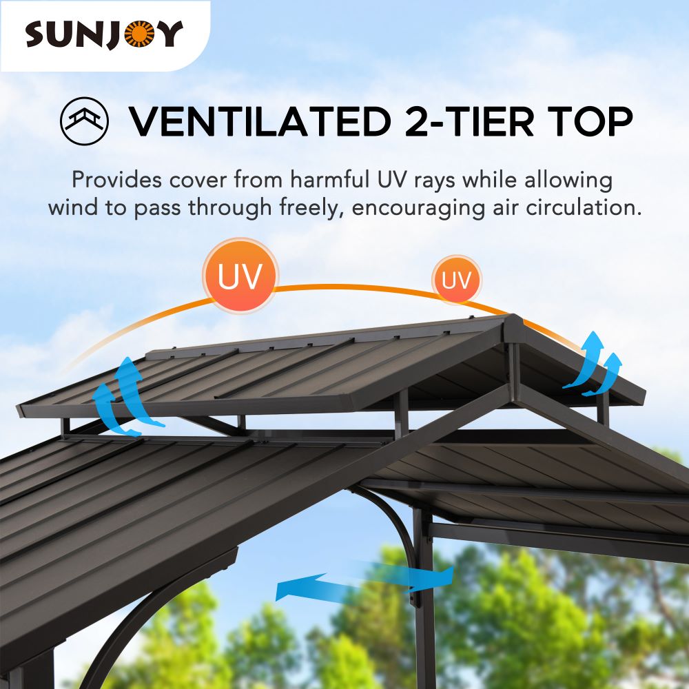SUNJOY 5x8 Backyard Hardtop Grill Gazebo with Ceiling Hook and Bar Shelves
