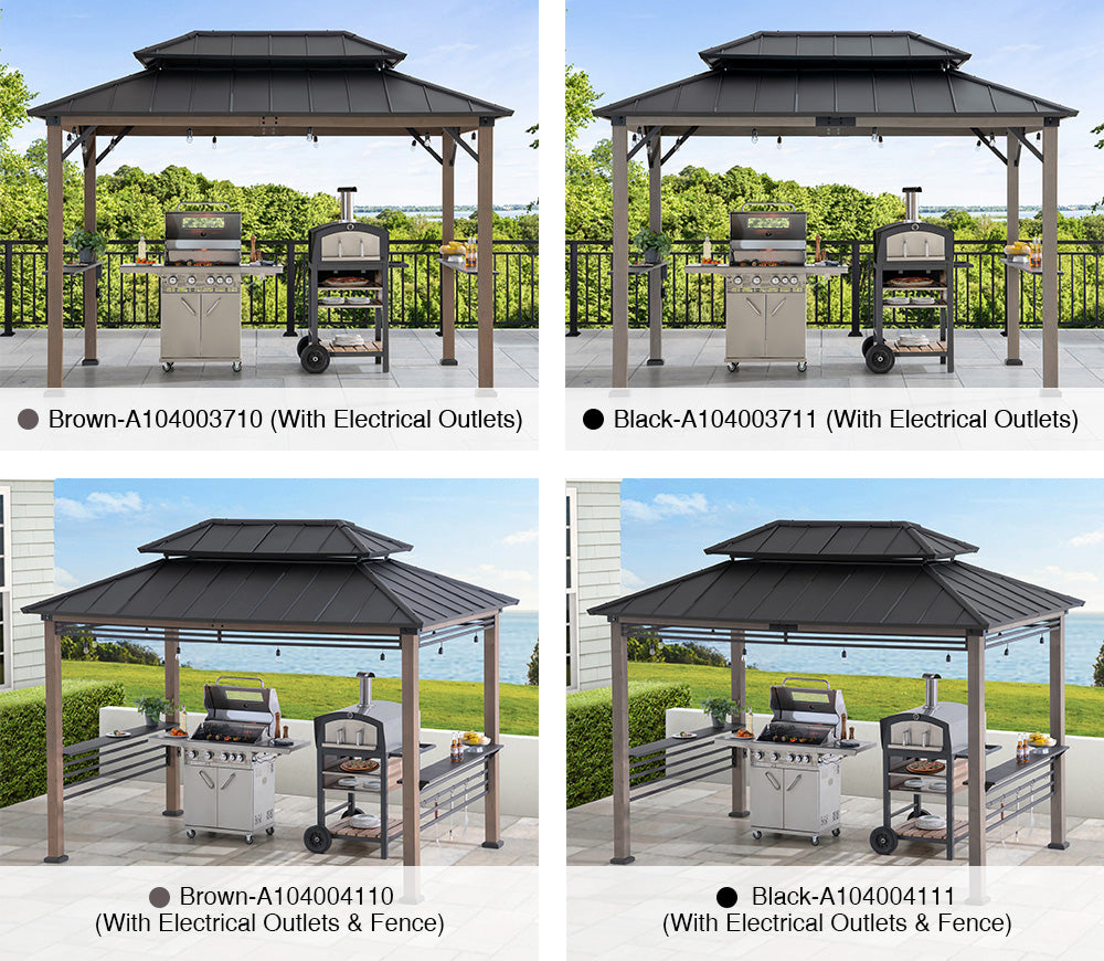 SUNJOY 8x12 Hardtop Grill Gazebo with Electrical Outlets and Shelves