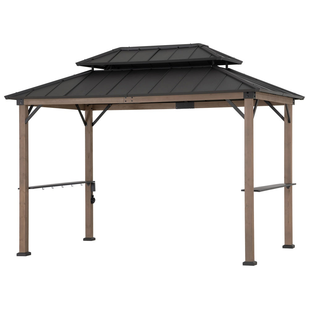 SUNJOY 8x12 Hardtop Grill Gazebo with Electrical Outlets and Shelves.