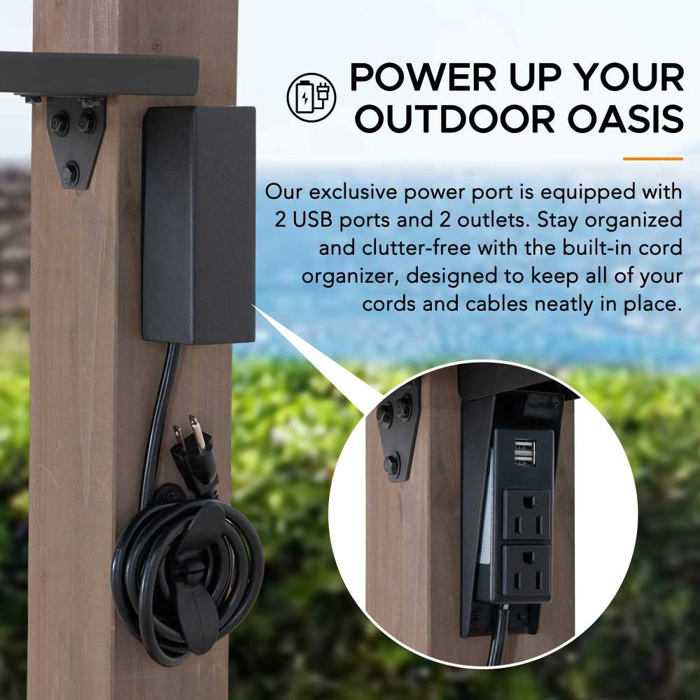 SUNJOY 8x12 Hardtop Grill Gazebo with Electrical Outlets and Shelves.