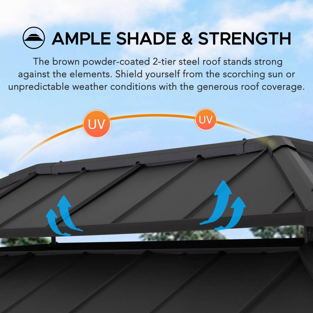 SUNJOY 8x12 Hardtop Grill Gazebo with Electrical Outlets and Shelves.