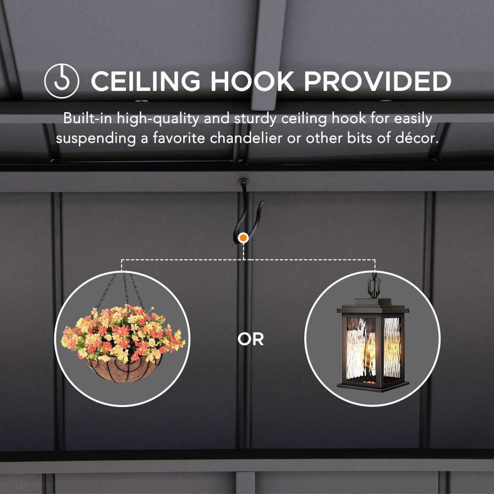 SUNJOY 8x12 Hardtop Grill Gazebo with Electrical Outlets and Shelves.