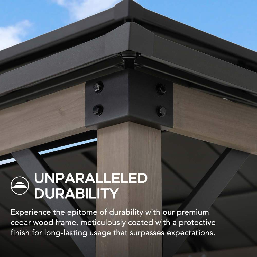 SUNJOY 8x12 Black Hardtop Grill Gazebo with Electrical Outlets and Shelves