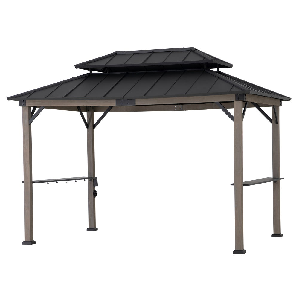 SUNJOY 8x12 Black Hardtop Grill Gazebo with Electrical Outlets and Shelves