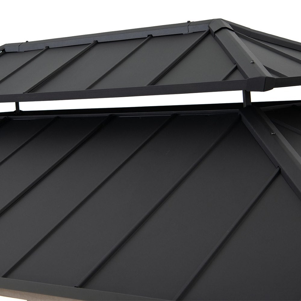 SUNJOY 8x12 Black Hardtop Grill Gazebo with Electrical Outlets and Shelves