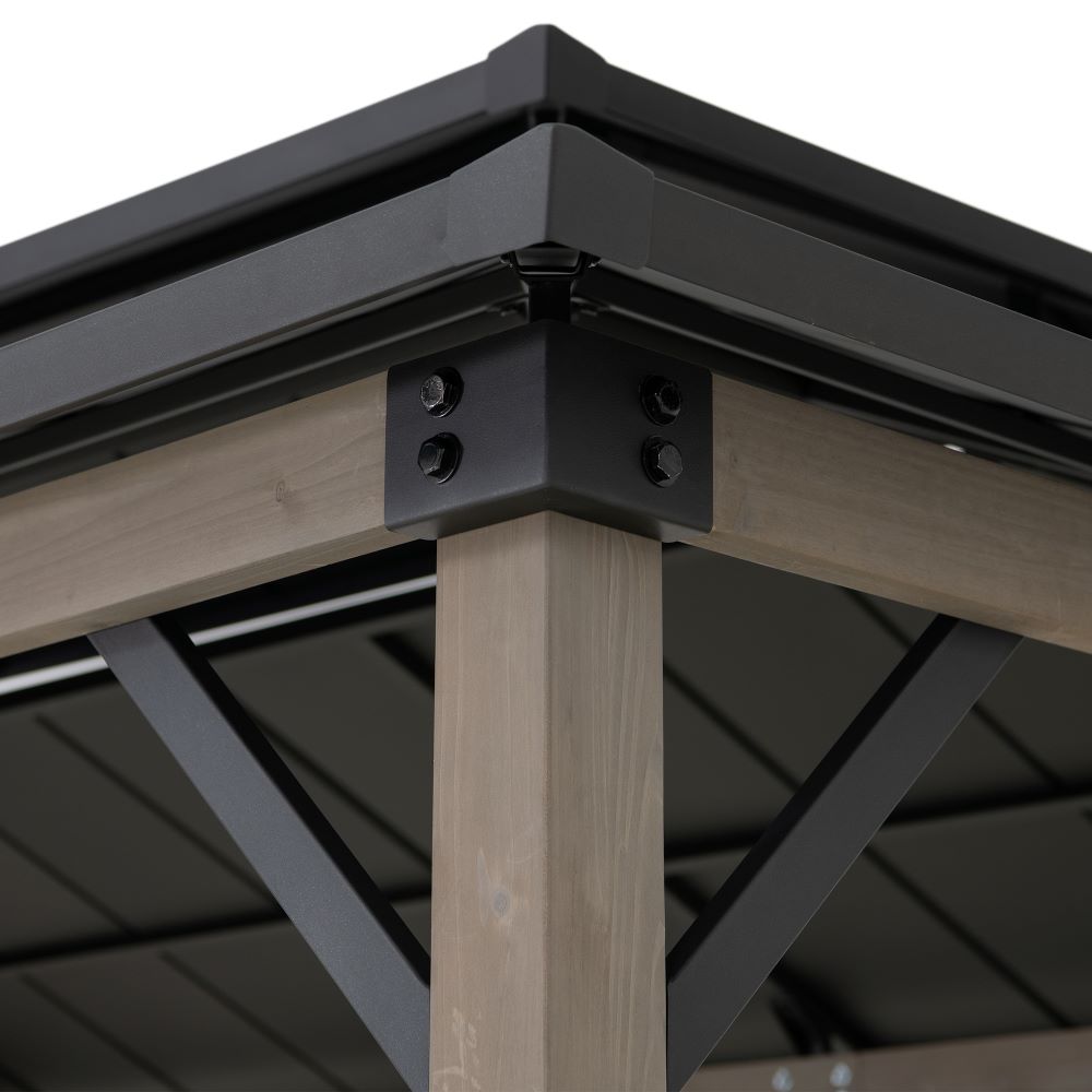 SUNJOY 8x12 Black Hardtop Grill Gazebo with Electrical Outlets and Shelves